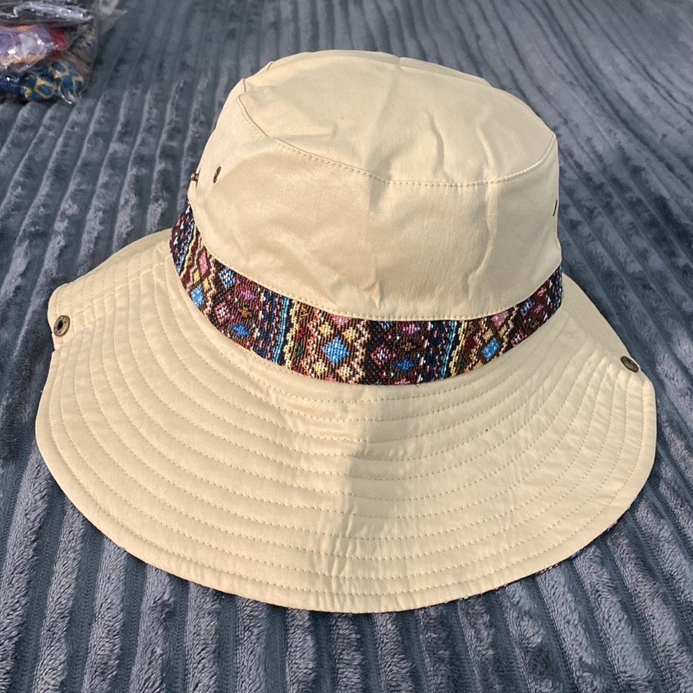 Rodeo Boho Embroider Wide Brim Fisher Hicking Travel 2Way Sunhat - Picture 5 of 6